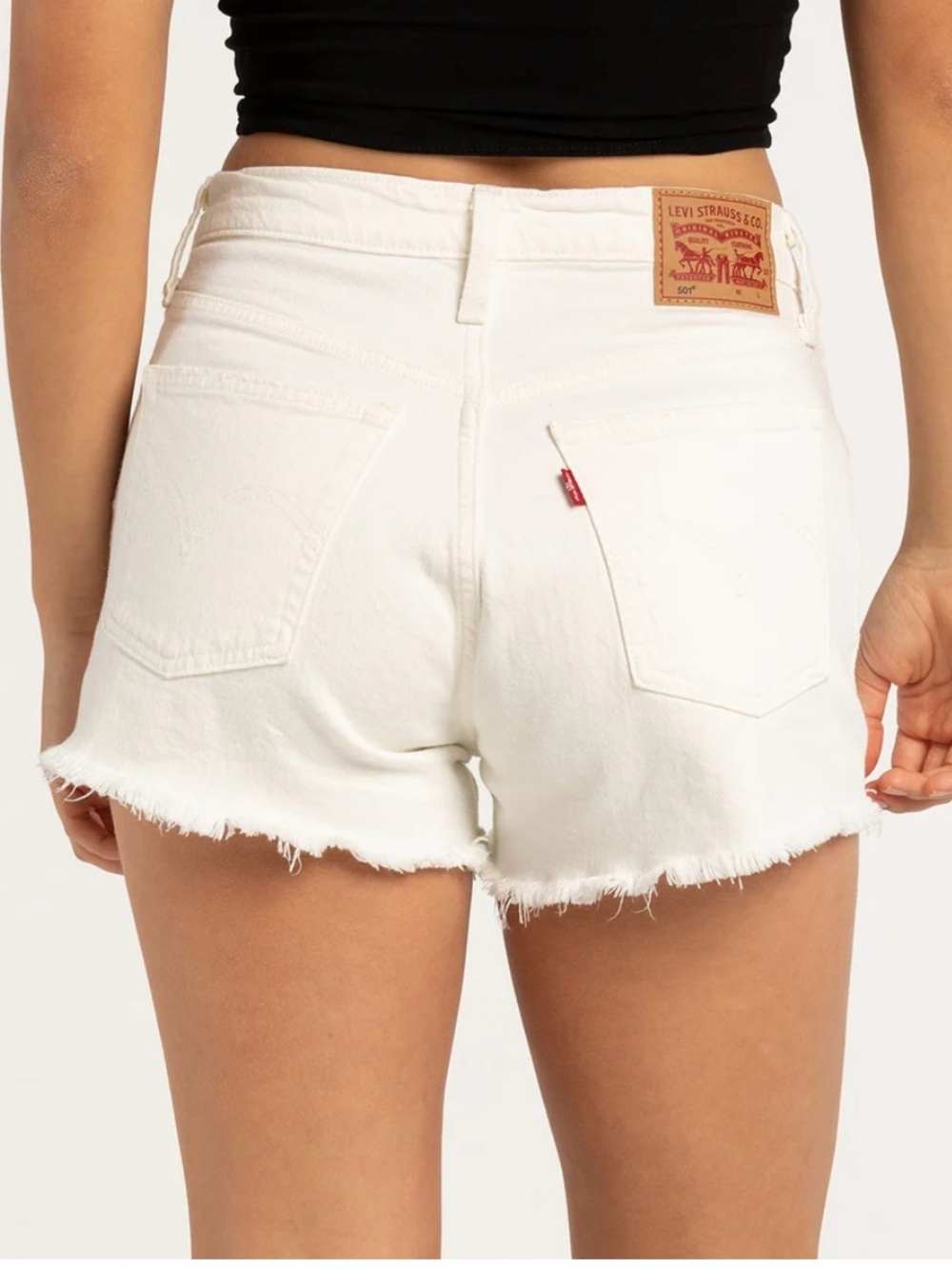 Levi’s woman’s 501 high-rise white frayed denim shorty shorts size 24 NWT